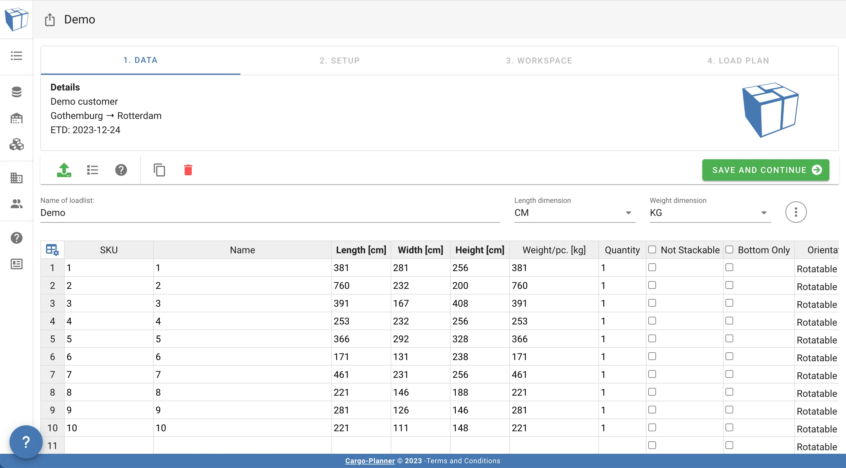 1. Data view with cargoes