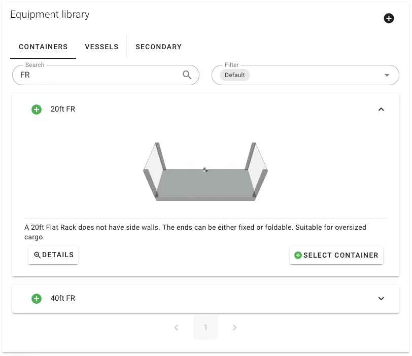 Sea equipment library shown in the Setup view