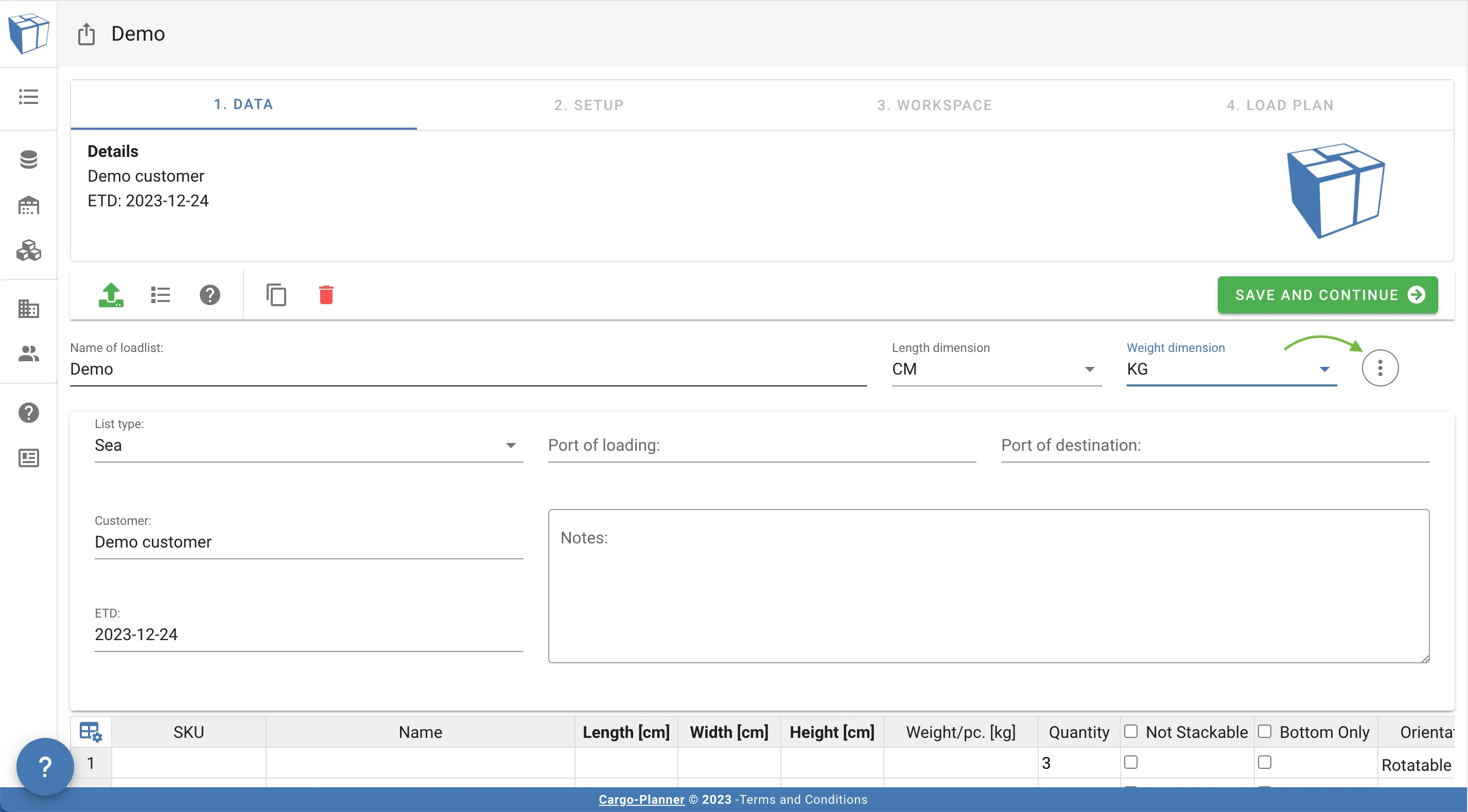 Loadlist information section expanded