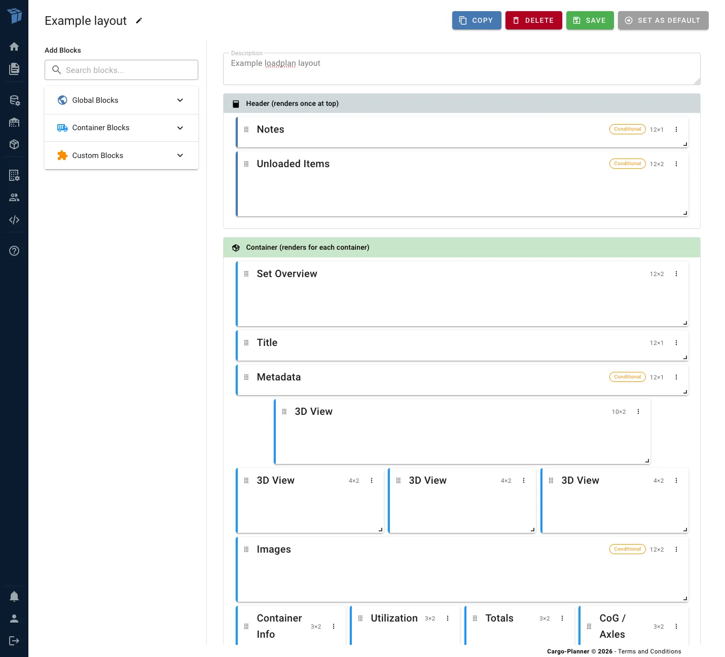 Loadplan layout builder interface